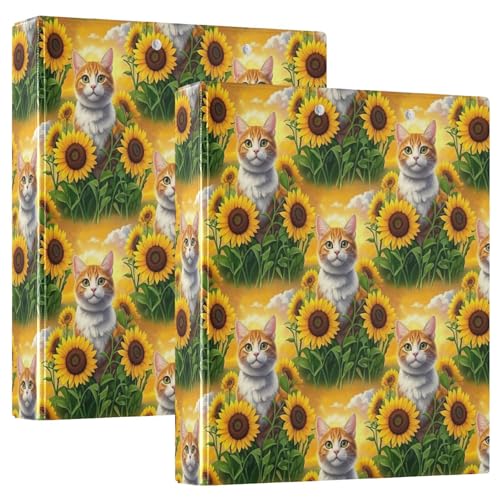Ringbuch mit 3 Ringen, Orange, Weiß, Katze, Gelb, Sonnenblumen, D-Ringbücher mit Taschen, große 3-Ringbücher für Schule, Uni, Büro, 2 Stück von RPLIFE