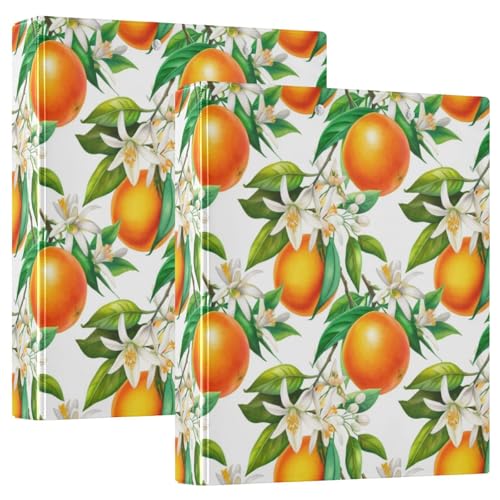 Ringbuch mit 3 Ringen, Orangen, weiße Blumen, D-Ringbuch mit Taschen, groß, 3-Ringbücher für Schule, Uni, Büro, 2 Stück von RPLIFE