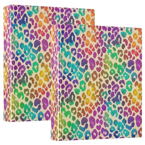 Ringbuch mit 3 Ringen, Regenbogenfarben, Leopardenmuster, D-Ringbücher mit Klemmbrett, große 3-Ringbücher für Schule, Uni, Büro, 2 Stück von RPLIFE