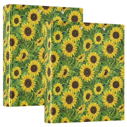 Ringbuch mit 3 Ringen, Sonnenblumen, grüne Blätter, D-Ringbuch mit Klemmbrett, große 3-Ringbücher für Schule, Uni, Büro, 2 Stück von RPLIFE
