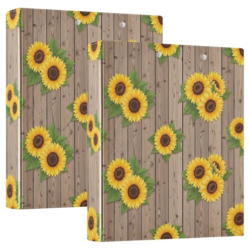 Ringbuch mit 3 Ringen, Sonnenblumen, rustikales D-Ringbuch aus Holz mit Taschen, große 3-Ringbücher für Schule, Uni, Büro, 2 Stück von RPLIFE