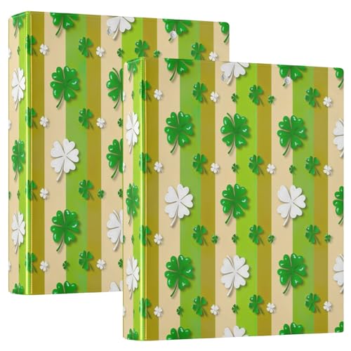 Ringbuch mit 3 Ringen, St Clover Green Stripes D-Ringbuch mit Taschen, große 3-Ringbücher für Schule, Uni, Büro, 2 Stück von RPLIFE