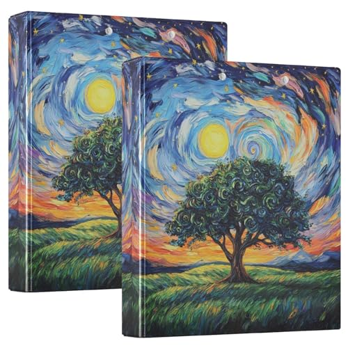 Ringbuch mit 3 Ringen, Sternennacht, schöner Baum, blau, D-Ringbuch mit Klemmbrett, große 3 Ordner für Schule, Uni, Büro von RPLIFE