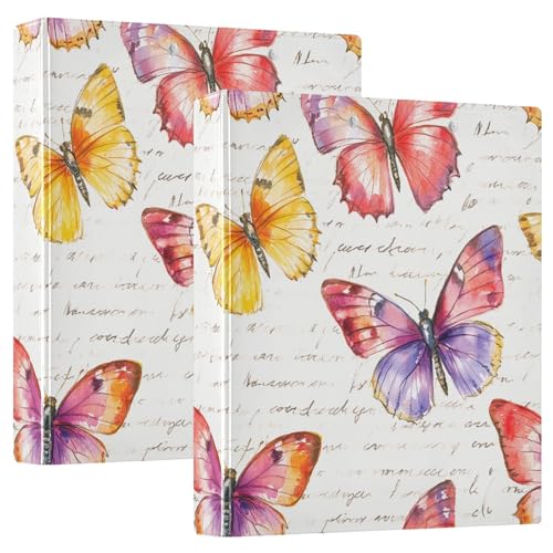 Ringbuch mit 3 Ringen, Vintage-Aquarell-Schmetterlinge, D-Ringbuch mit Klemmbrett, große 3-Ringbücher für Schule, Uni, Büro, 2 Stück Ringbuch mit 3 Ringen, Vintage-Aquarell-Schmetterlinge, D-Ringbuch mit Klemmbrett, große 3-Ringbücher für Schule, Uni, Büro, 2 Stück von RPLIFE
