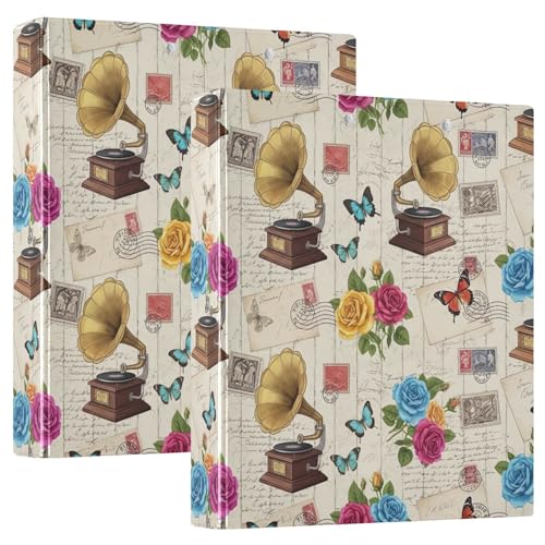 Ringbuch mit 3 Ringen, Vintage Pariser verziert, Grammophon, D-Ringbücher mit Taschen, große 3-Ringbücher für Schule, Uni, Büro, 2 Stück Ringbuch mit 3 Ringen, Vintage Pariser verziert, Grammophon, D-Ringbücher mit Taschen, große 3-Ringbücher für Schule, Uni, Büro, 2 Stück von RPLIFE