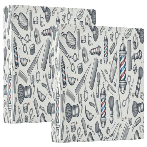 Ringbuch mit 3 Ringen, Vintage-Stil, Friseurladen-Thema, weiß, D-Ringbuch mit Taschen, große 3-Ringbücher für Schule, Uni, Büro, 2 Stück von RPLIFE
