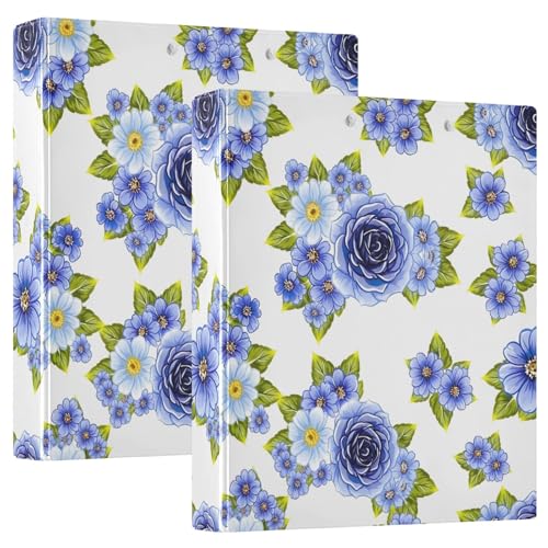 Ringbuch mit 3 Ringen, blaue Rosen, D-Ringbuch mit Klemmbrett, große 3-Ringbücher für Schule, Uni, Büro, 2 Stück von RPLIFE