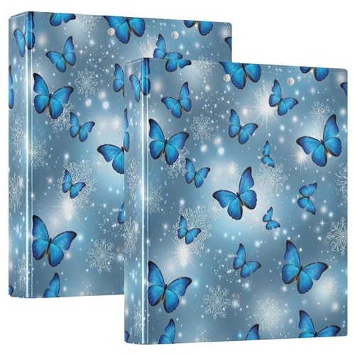 Ringbuch mit 3 Ringen, blaue Schmetterlinge, D-Ringbuch mit Taschen, großes 3-Ringbuch für Schule, Uni, Büro, 2 Stück von RPLIFE