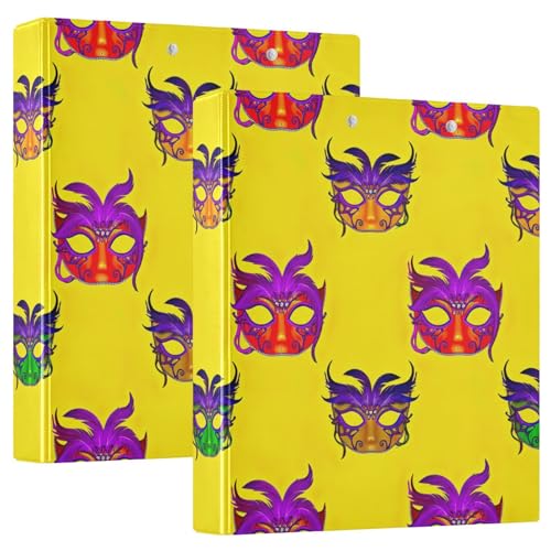 Ringbuch mit 3 Ringen, bunt, Mardi Gras Maske, Gelb, D-Ringbücher mit Taschen, große 3-Ringbücher für Schule, Uni, Büro, 2 Stück von RPLIFE