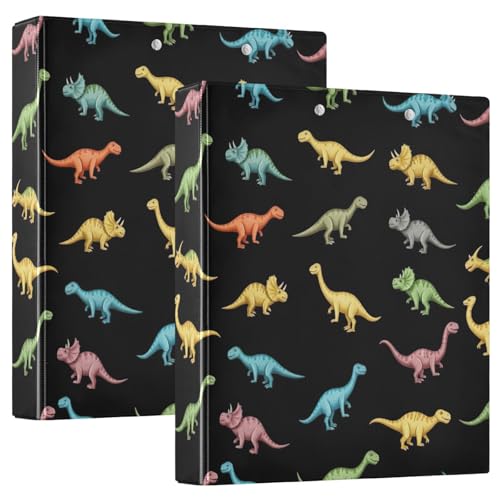 Ringbuch mit 3 Ringen, bunte Dinosaurier, schwarz, D-Ringbücher mit Klemmbrett, große 3-Ringbücher für Schule, Uni, Büro, 2 Stück von RPLIFE