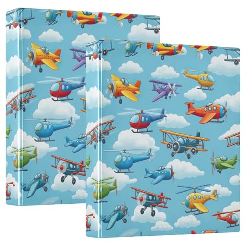 Ringbuch mit 3 Ringen, buntes Cartoon-Flugzeug, D-Ringbuch mit Klemmbrett, große 3-Ringbücher für Schule, Uni, Büro, 2 Stück von RPLIFE