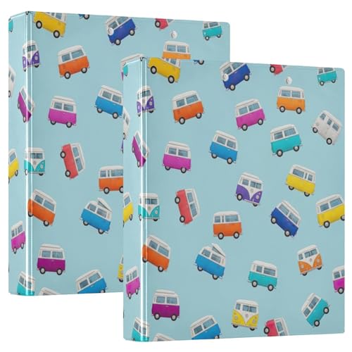 Ringbuch mit 3 Ringen, buntes Retro-Camper, D-Ringbuch mit Taschen, groß, 3-Ringbücher für Schule, Uni, Büro, 2 Stück von RPLIFE