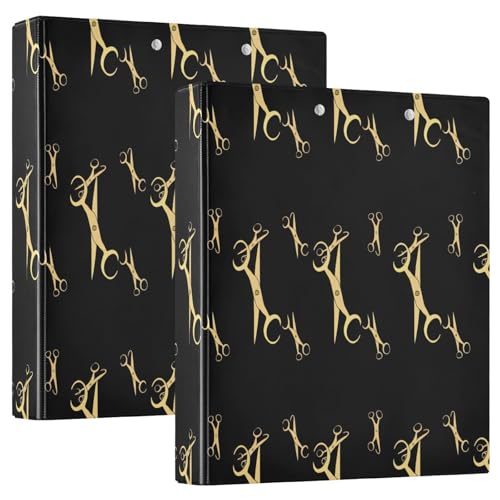 Ringbuch mit 3 Ringen, elegante Cartoon-goldene Schere, schwarze D-Ringbücher mit Taschen, große 3-Ringbücher für Schule, Uni, Büro, 2 Stück von RPLIFE
