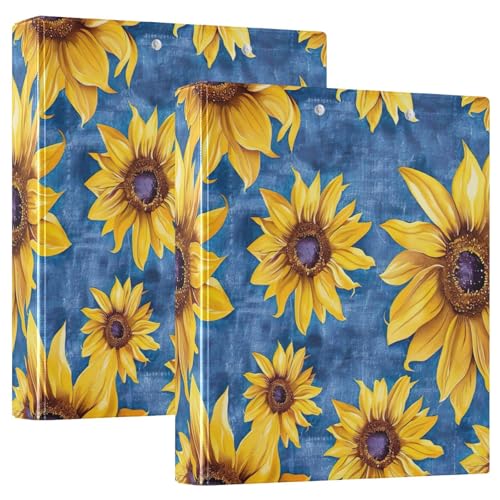 Ringbuch mit 3 Ringen, gelbe Sonnenblumen, Blau, D-Ringbuch mit Klemmbrett, große 3-Ringbücher für Schule, Uni, Büro, 2 Stück von RPLIFE