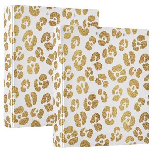 Ringbuch mit 3 Ringen, goldfarbene Leoparden-Punkte, Weiß, D-Ringbuch mit Taschen, große 3-Ringbücher für Schule, Uni, Büro, 2 Stück von RPLIFE