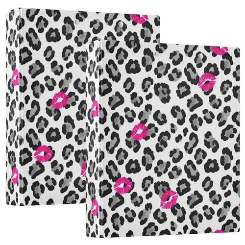 Ringbuch mit 3 Ringen, kräftige schwarze graue Leoparden-Punkte, Weiß, D-Ringbücher mit Klemmbrett, große 3-Ringbücher für Schule, Uni, Büro, 2 Stück von RPLIFE