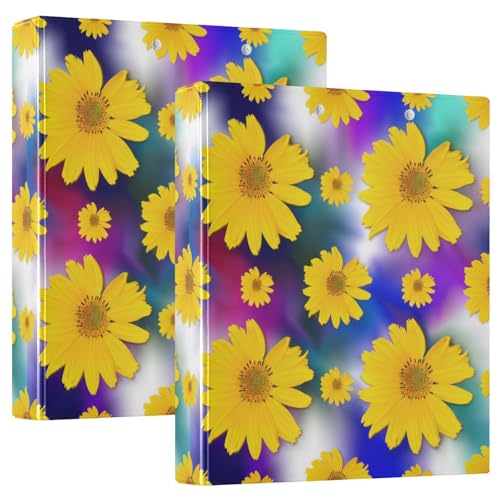 Ringbuch mit 3 Ringen, lebendige gelbe Blumen, Batikfärbung, D-Ringbuch mit Taschen, große 3-Ringbücher für Schule, Uni, Büro, 2 Stück Ringbuch mit 3 Ringen, lebendige gelbe Blumen, Batikfärbung, D-Ringbuch mit Taschen, große 3-Ringbücher für Schule, Uni, Büro, 2 Stück von RPLIFE