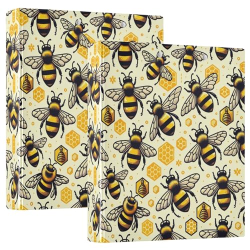 Ringbuch mit 3 Ringen, niedliche Bienen, Wabenmuster, D-Ringbuch mit Taschen, große 3-Ringbücher für Schule, Uni, Büro, 2 Stück Ringbuch mit 3 Ringen, niedliche Bienen, Wabenmuster, D-Ringbuch mit Taschen, große 3-Ringbücher für Schule, Uni, Büro, 2 Stück von RPLIFE