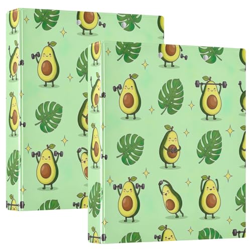 Ringbuch mit 3 Ringen, niedliche Cartoon-Avocados, D-Ringbücher mit Klemmbrett, große 3-Ringbücher für Schule, Uni, Büro, 2 Stück von RPLIFE