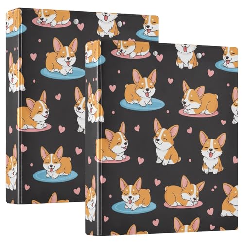 Ringbuch mit 3 Ringen, niedliche Cartoon-Hunde, schwarz, D-Ringbuch mit Taschen, große 3-Ringbücher für Schule, Uni, Büro, 2 Stück von RPLIFE