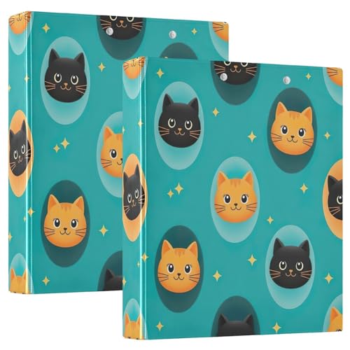 Ringbuch mit 3 Ringen, niedliche Cartoon-Katze, schwarz-orange, D-Ringbücher mit Klemmbrett, große 3-Ringbücher für Schule, Uni, Büro, 2 Stück von RPLIFE