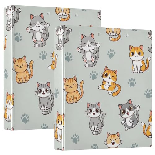 Ringbuch mit 3 Ringen, niedliche Cartoon-Katzen, D-Ringbücher mit Taschen, große 3-Ringbücher für Schule, Uni, Büro, 2 Stück von RPLIFE