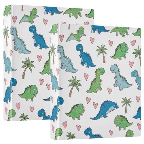 Ringbuch mit 3 Ringen, niedliche Dinosaurier, blau-grün, D-Ringbuch mit Taschen, große 3-Ringbücher für Schule, Uni, Büro, 2 Stück von RPLIFE