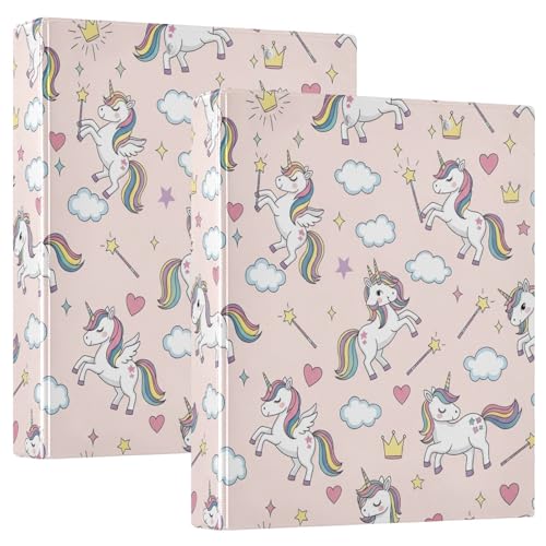 Ringbuch mit 3 Ringen, niedliche Einhörner, Regenbogenmähnen, D-Ringbücher mit Klemmbrett, große 3-Ringbücher für Schule, Uni, Büro, 2 Stück von RPLIFE
