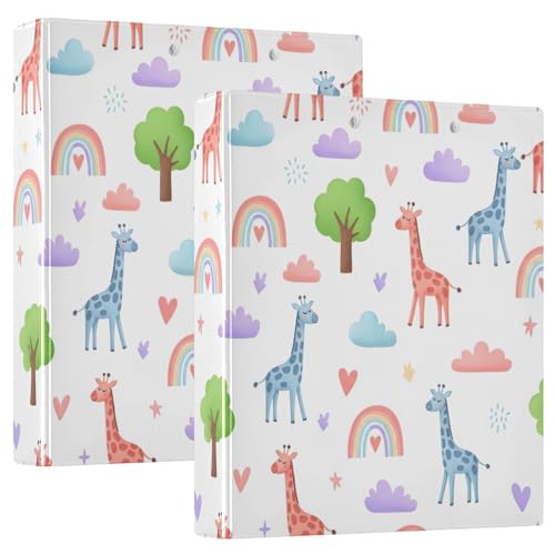 Ringbuch mit 3 Ringen, niedliche Giraffen, D-Ringbücher mit Taschen, groß, 3-Ringbücher für Schule, Uni, Büro, 2 Stück von RPLIFE