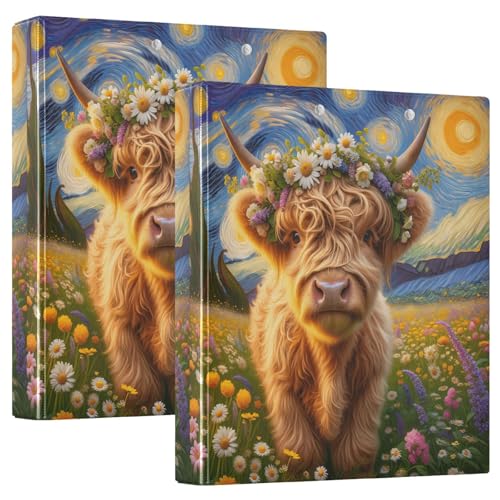 Ringbuch mit 3 Ringen, niedliches Hochlandkuh, Sternennacht, florales D-Ringbuch mit Taschen, große 3-Ringbücher für Schule, Uni, Büro, 2 Stück Ringbuch mit 3 Ringen, niedliches Hochlandkuh, Sternennacht, florales D-Ringbuch mit Taschen, große 3-Ringbücher für Schule, Uni, Büro, 2 Stück von RPLIFE