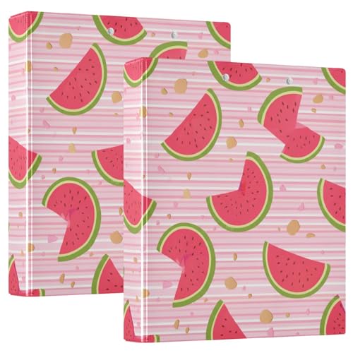 Ringbuch mit 3 Ringen, niedliches Wassermelonen-Rosa, gestreift, D-Ringbücher mit Taschen, große 3-Ringbücher für Schule, Uni, Büro, 2 Stück von RPLIFE