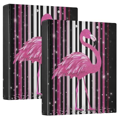 Ringbuch mit 3 Ringen, rosa Flamingo-Streifen, D-Ringbuch mit Klemmbrett, große 3-Ringbücher für Schule, Uni, Büro, 2 Stück von RPLIFE