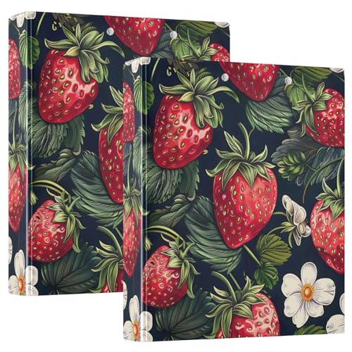 Ringbuch mit 3 Ringen, rote Erdbeeren, weiße Blumen, D-Ringbücher mit Klemmbrett, große 3-Ringbücher für Schule, Uni, Büro, 2 Stück von RPLIFE