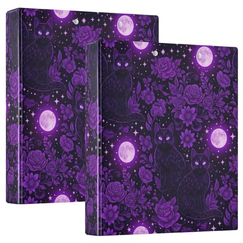 Ringbuch mit 3 Ringen, schwarze Katzen, violette Augen, D-Ringbücher mit Taschen, groß, 3 Ringbücher für Schule, Uni, Büro, 2 Stück von RPLIFE