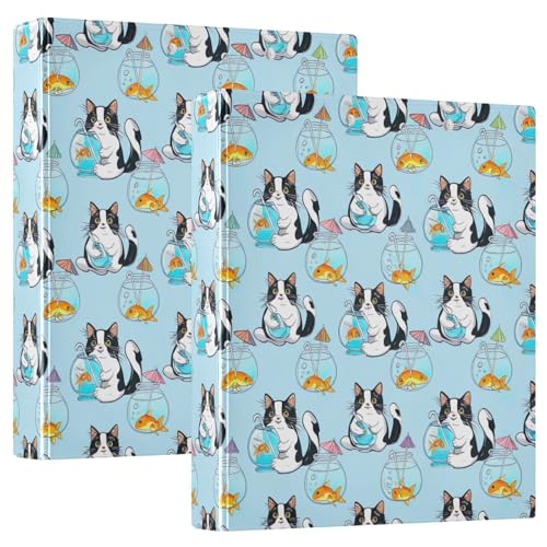 Ringbuch mit 3 Ringen, süße Katzen, Goldfisch, hellblau, D-Ringbuch mit Klemmbrett, große 3-Ringbücher für Schule, Uni, Büro, 2 Stück Ringbuch mit 3 Ringen, süße Katzen, Goldfisch, hellblau, D-Ringbuch mit Klemmbrett, große 3-Ringbücher für Schule, Uni, Büro, 2 Stück von RPLIFE