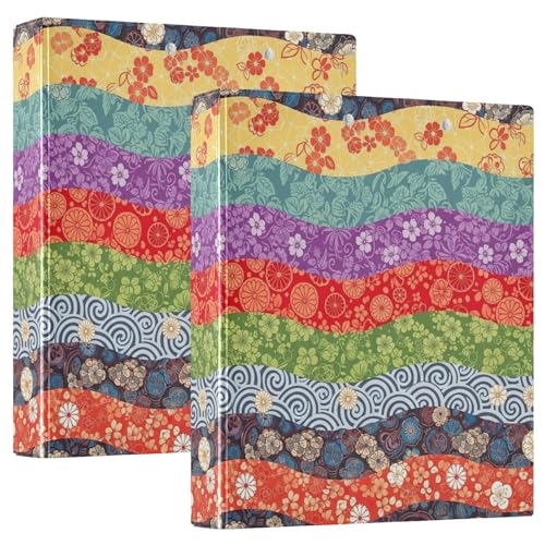 Ringbuch mit 3 Ringen, traditionelle japanische Wellen, Blumen, D-Ringbuch mit Klemmbrett, große 3-Ringbücher für Schule, Uni, Büro, 2 Stück Ringbuch mit 3 Ringen, traditionelle japanische Wellen, Blumen, D-Ringbuch mit Klemmbrett, große 3-Ringbücher für Schule, Uni, Büro, 2 Stück von RPLIFE