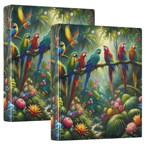 Ringbuch mit 3 Ringen, tropische Blumen, Papageien, D-Ringbücher mit Klemmbrett, große 3-Ringbücher für Schule, Uni, Büro, 2 Stück von RPLIFE