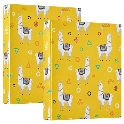 Ringbuch mit 3 Ringen, weiße Lamas, Gelb, D-Ringbuch mit Klemmbrett, große 3-Ringbücher für Schule, Uni, Büro, 2 Stück von RPLIFE
