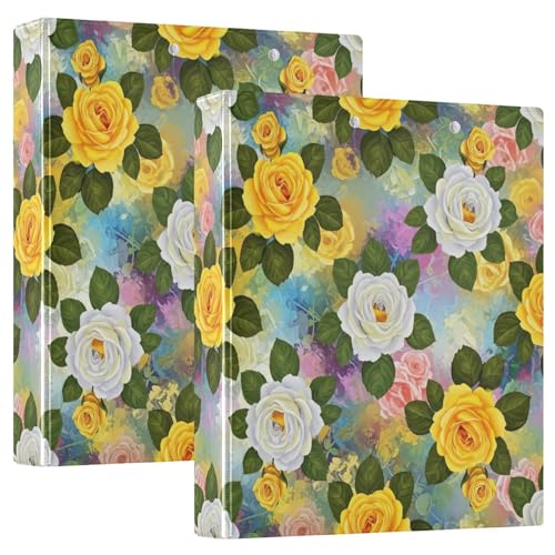 Ringbuch mit 3 Ringen, weiße Rosen, grüne Blätter, D-Ringbuch mit Taschen, große 3-Ringbücher für Schule, Uni, Büro, 2 Stück von RPLIFE