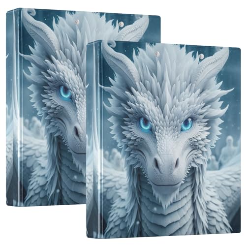 Ringbuch mit 3 Ringen, weißer Drache, blaue Augen, D-Ringordner mit Klemmbrett, große 3 Ordner für Schule, Uni, Büro von RPLIFE