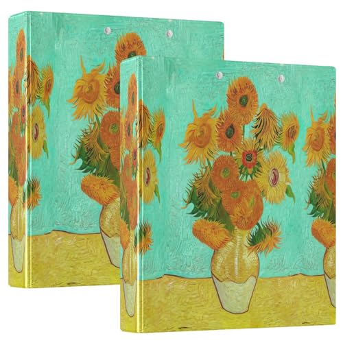 Ringbuch mit drei Ringen, 3,8 cm, Sonnenblumenstrauß, Ölgemälde-Stil, D-Ringbuch mit Klemmbrett, 3 große Ordner für Schule, Uni, Büro von RPLIFE