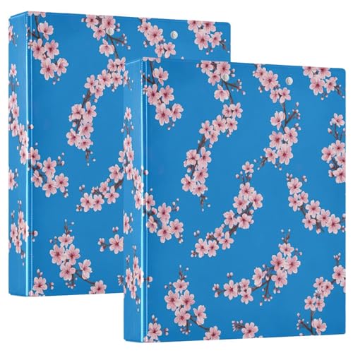 Ringbuch mit drei Ringen, 3,8 cm, flexibler D-Ringordner mit Taschen, 3-Ringbücher für Schule, Uni, Büro, Kirschblütenblüten, Blau, 2 Stück von RPLIFE