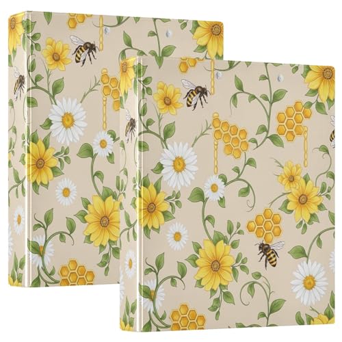 Ringbuch mit drei Ringen, 3,8 cm, flexibles D-Ringbuch mit Taschen, 3-Ringbücher für Schule, Uni, Büro, Gelb / Weiß, 2 Stück von RPLIFE