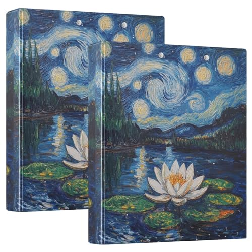 Ringbuch mit drei Ringen, Motiv: Seerose, Sternennacht, 3,8 cm, D-Ringbuch mit Klemmbrett, 3 große Ordner für Schule, Uni, Büro, 2 Stück Ringbuch mit drei Ringen, Motiv: Seerose, Sternennacht, 3,8 cm, D-Ringbuch mit Klemmbrett, 3 große Ordner für Schule, Uni, Büro, 2 Stück von RPLIFE