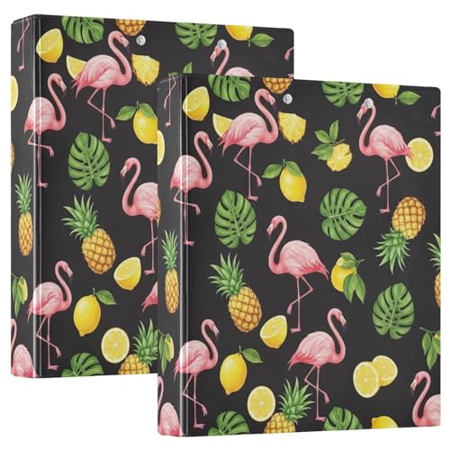 Ringbuch mit drei Ringen, Motiv: tropische Ananas, Flamingos, schwarz, 3,8 cm, flexibler D-Ringordner mit Taschen, 3-Ringbücher für Schule, Uni, Büro, 2 Stück Ringbuch mit drei Ringen, Motiv: tropische Ananas, Flamingos, schwarz, 3,8 cm, flexibler D-Ringordner mit Taschen, 3-Ringbücher für Schule, Uni, Büro, 2 Stück von RPLIFE