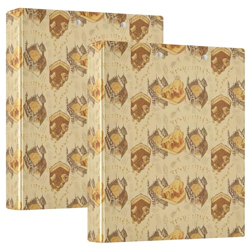 Ringbuch mit drei Ringen, Vintage-Karte, Beige, 3,8 cm, flexibler D-Ringordner mit Taschen, 3-Ringbücher für Schule, Uni, Büro von RPLIFE