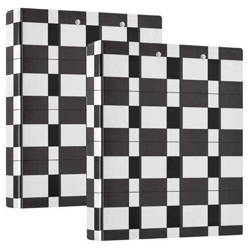 Schwarz-Weiß-Schachbrettbuch mit 3 Ringen, 3,8 cm, flexibler D-Ringordner mit Taschen, 3-Ringbücher für Schule, Uni, Büro von RPLIFE