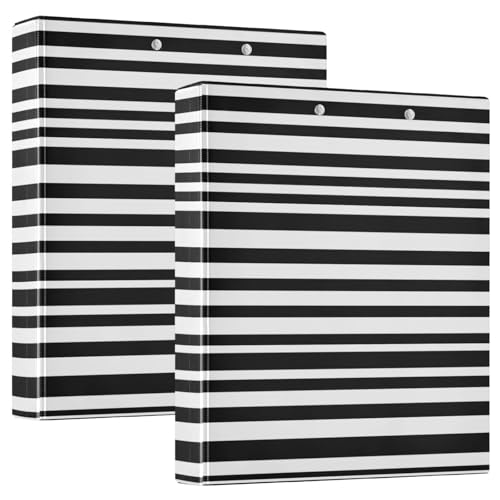 Schwarz-weiße Streifen, 3-Ringbuch, flexibler D-Ringordner mit Taschen, 3-Ringbücher für Schule, Uni, Büro von RPLIFE