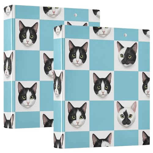 Schwarz-weißes Katzen-Schachbrettbuch, 3-Ringbuch, D-Ringbuch mit Taschen, dekorative Ordner für Schule, Uni oder Büro, 2 Stück von RPLIFE