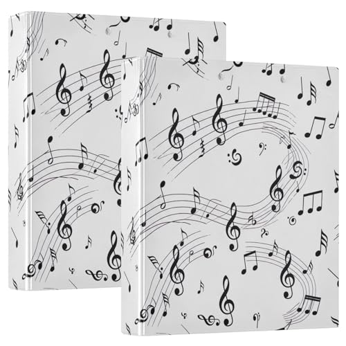 Schwarzes 3-Ringbuch mit Musiknoten, 3,8 cm, D-Ringbuch mit Klemmbrett, große 3 Ordner für Schule, Uni, Büro (2 Stück) von RPLIFE